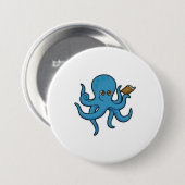 Octopus met boek ronde button 7,6 cm (Voorkant /achterkant)