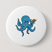 Octopus met boek ronde button 7,6 cm (Voorkant)