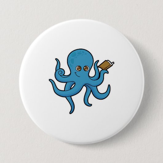 Octopus met boek ronde button 7,6 cm (Voorkant)
