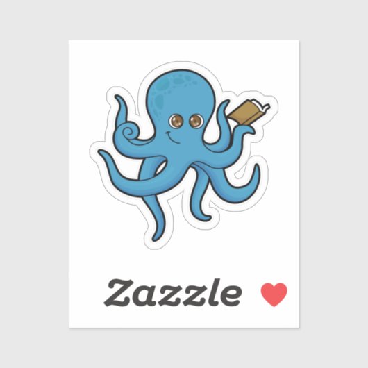 Octopus met boek sticker (Vel)