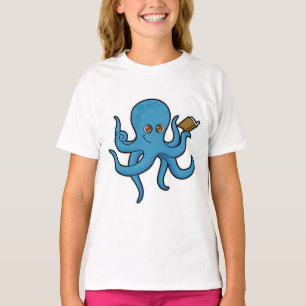 Octopus met boek t-shirt