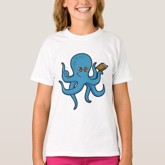 Octopus met boek t-shirt (Voorkant)