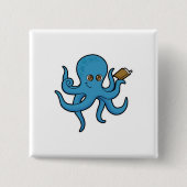 Octopus met boek vierkante button 5,1 cm (Voorkant)