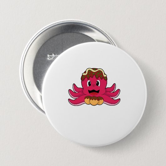 Octopus met Cake Ronde Button 7,6 Cm (Voorkant /achterkant)
