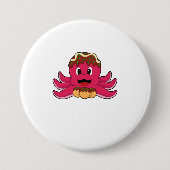Octopus met Cake Ronde Button 7,6 Cm (Voorkant)