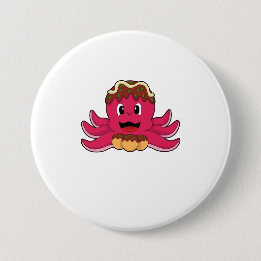 Octopus met Cake Ronde Button 7,6 Cm (Voorkant)