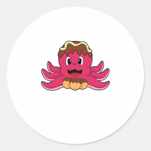 Octopus met Cake Ronde Sticker (Voorkant)