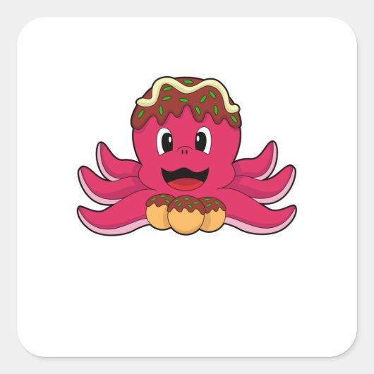 Octopus met Cake Vierkante Sticker (Voorkant)