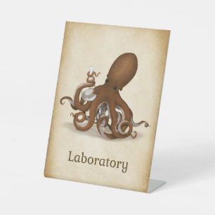 Octopus met Chemistry Flask Science Laboratory Reclamebord Met Voetstuk