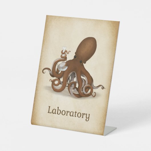 Octopus met Chemistry Flask Science Laboratory Reclamebord Met Voetstuk (Voorkant)