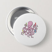 Octopus met Crayon Ronde Button 7,6 Cm (Voorkant /achterkant)