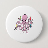 Octopus met Crayon Ronde Button 7,6 Cm (Voorkant)