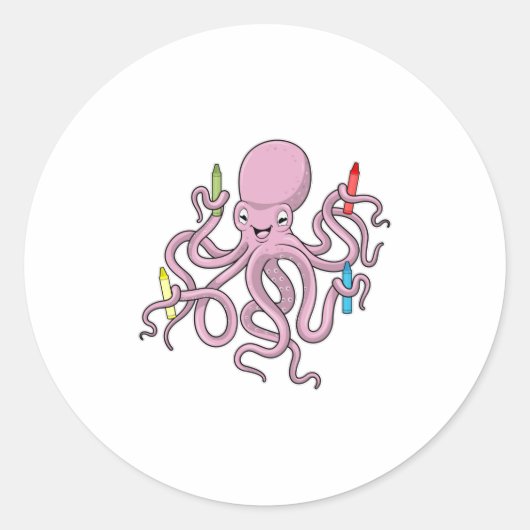 Octopus met Crayon Ronde Sticker (Voorkant)