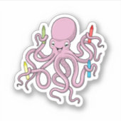 Octopus met Crayon Sticker (Voorkant)