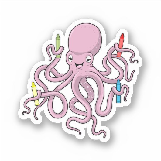 Octopus met Crayon Sticker (Voorkant)