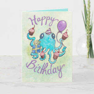 Octopus met Cupcakes Birthday Card Kaart