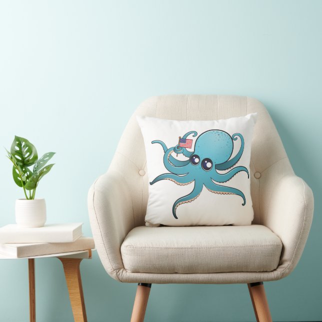 Octopus met de Amerikaanse vlag Kussen (Stoel)