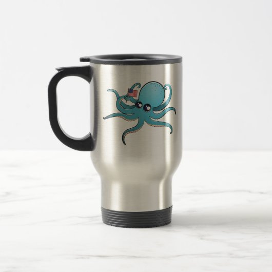 Octopus met de Amerikaanse vlag Reisbeker (Links)