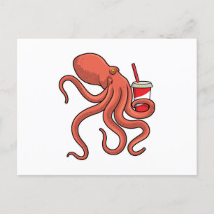 Octopus met drank briefkaart