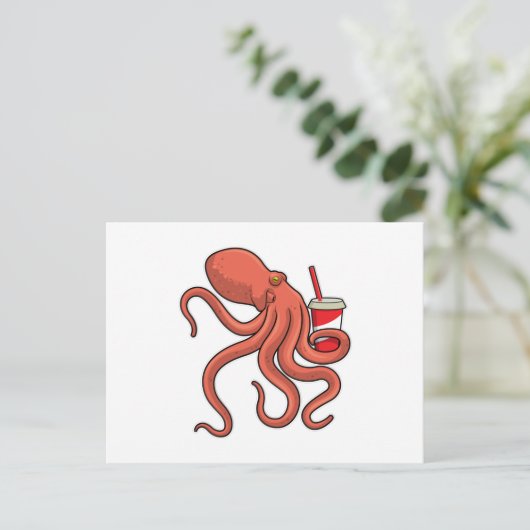 Octopus met drank briefkaart (Staand voorkant)