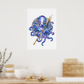 Octopus met Drietand Aquarel Poster (Keuken)