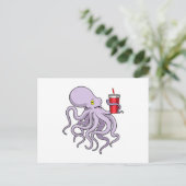 Octopus met Drink mok Briefkaart (Staand voorkant)