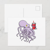 Octopus met Drink mok Briefkaart (Voorkant / Achterkant)