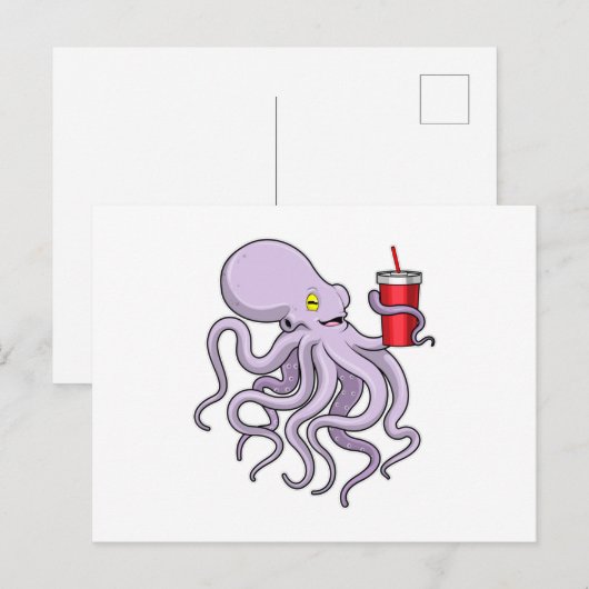 Octopus met Drink mok Briefkaart (Voorkant / Achterkant)
