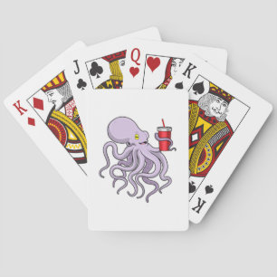 Octopus met Drink mok Pokerkaarten