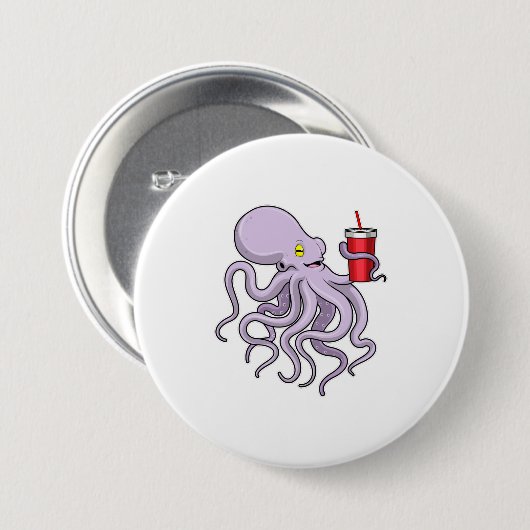 Octopus met Drink mok Ronde Button 7,6 Cm (Voorkant /achterkant)