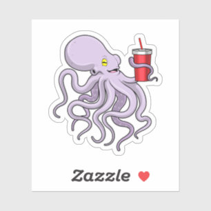 Octopus met Drink mok Sticker