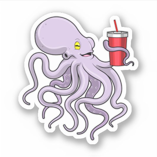 Octopus met Drink mok Sticker (Voorkant)