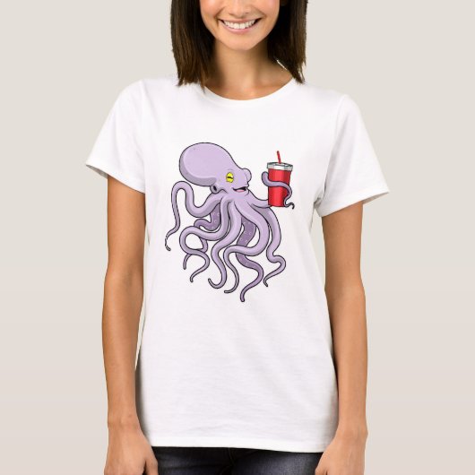 Octopus met Drink mok T-shirt (Voorkant)