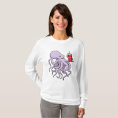 Octopus met Drink mok T-shirt (Voorkant volledig)