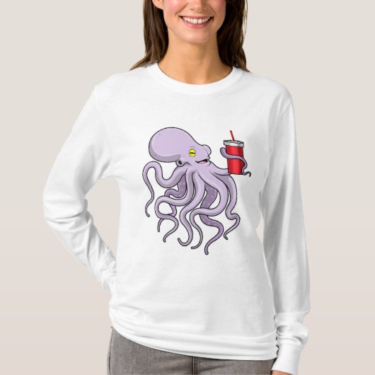 Octopus met Drink mok T-shirt (Voorkant)