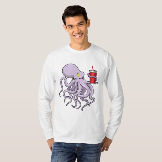 Octopus met Drink mok T-shirt (Voorkant volledig)