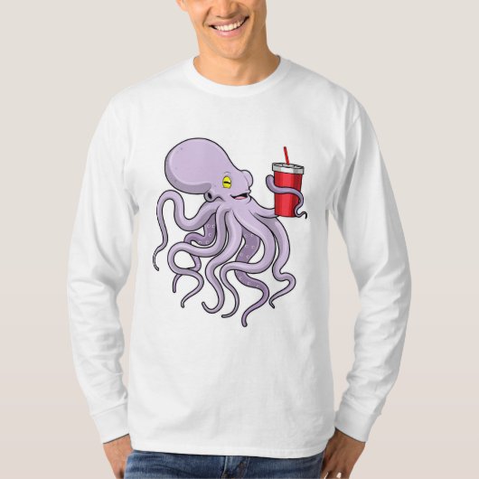 Octopus met Drink mok T-shirt (Voorkant)