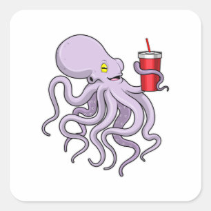 Octopus met Drink mok Vierkante Sticker