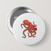 Octopus met Drink Ronde Button 7,6 Cm (Voorkant /achterkant)