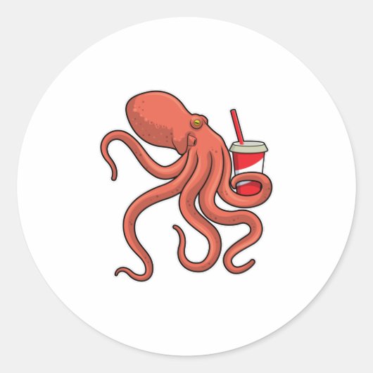 Octopus met Drink Ronde Sticker (Voorkant)