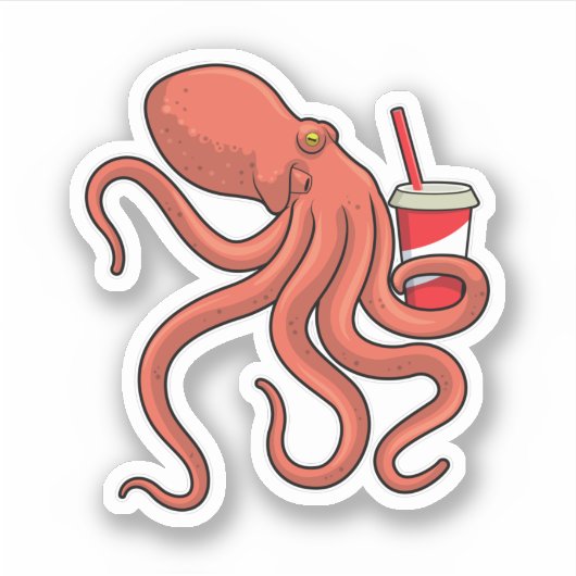 Octopus met Drink Sticker (Voorkant)
