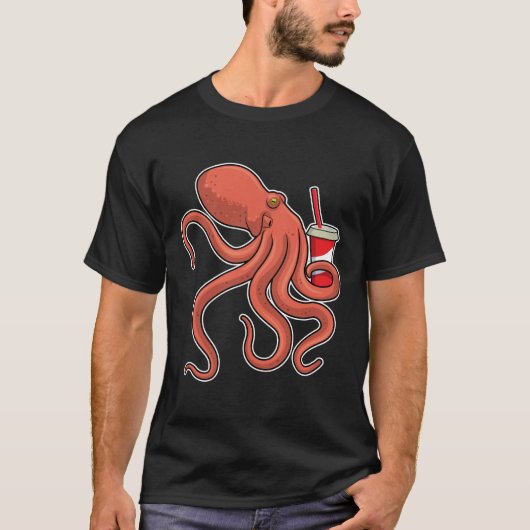 Octopus met Drink T-shirt (Voorkant)