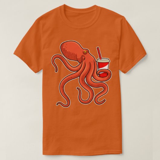 Octopus met Drink T-shirt (Design voorkant)