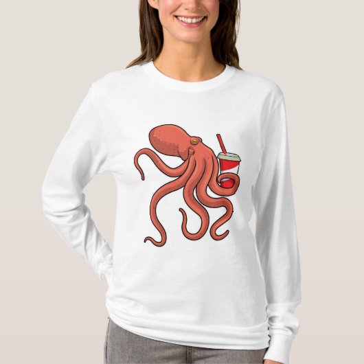 Octopus met Drink T-shirt (Voorkant)
