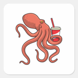 Octopus met Drink Vierkante Sticker