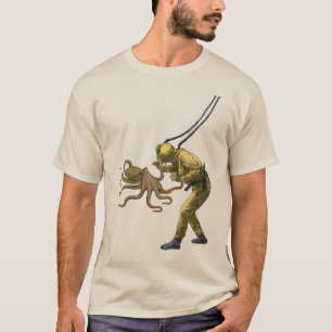 Octopus met een  duiker die een duikende helm gebr t-shirt