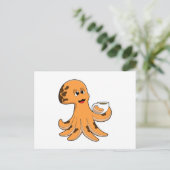 Octopus met een kopje koffie briefkaart (Staand voorkant)