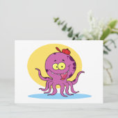 Octopus met een rood Pet uitnodigingen (Staand voorkant)