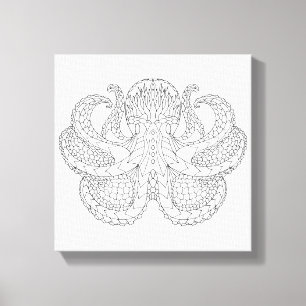 Octopus met etnische patronen 6 canvas afdruk