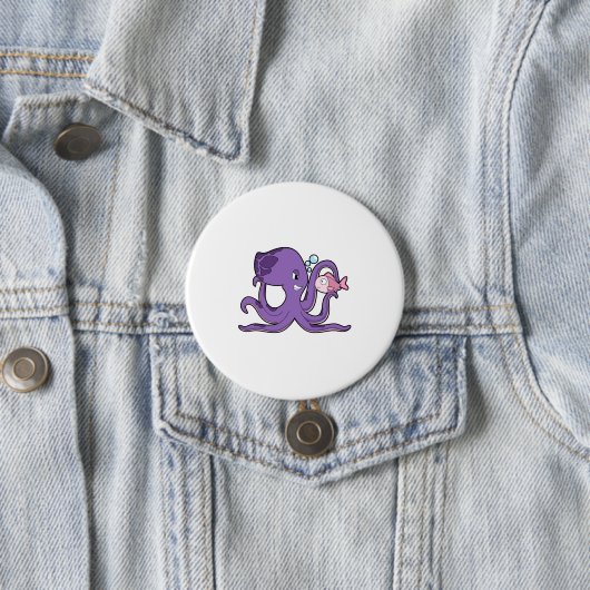 Octopus met Fish.PNG Ronde Button 7,6 Cm (In situ)